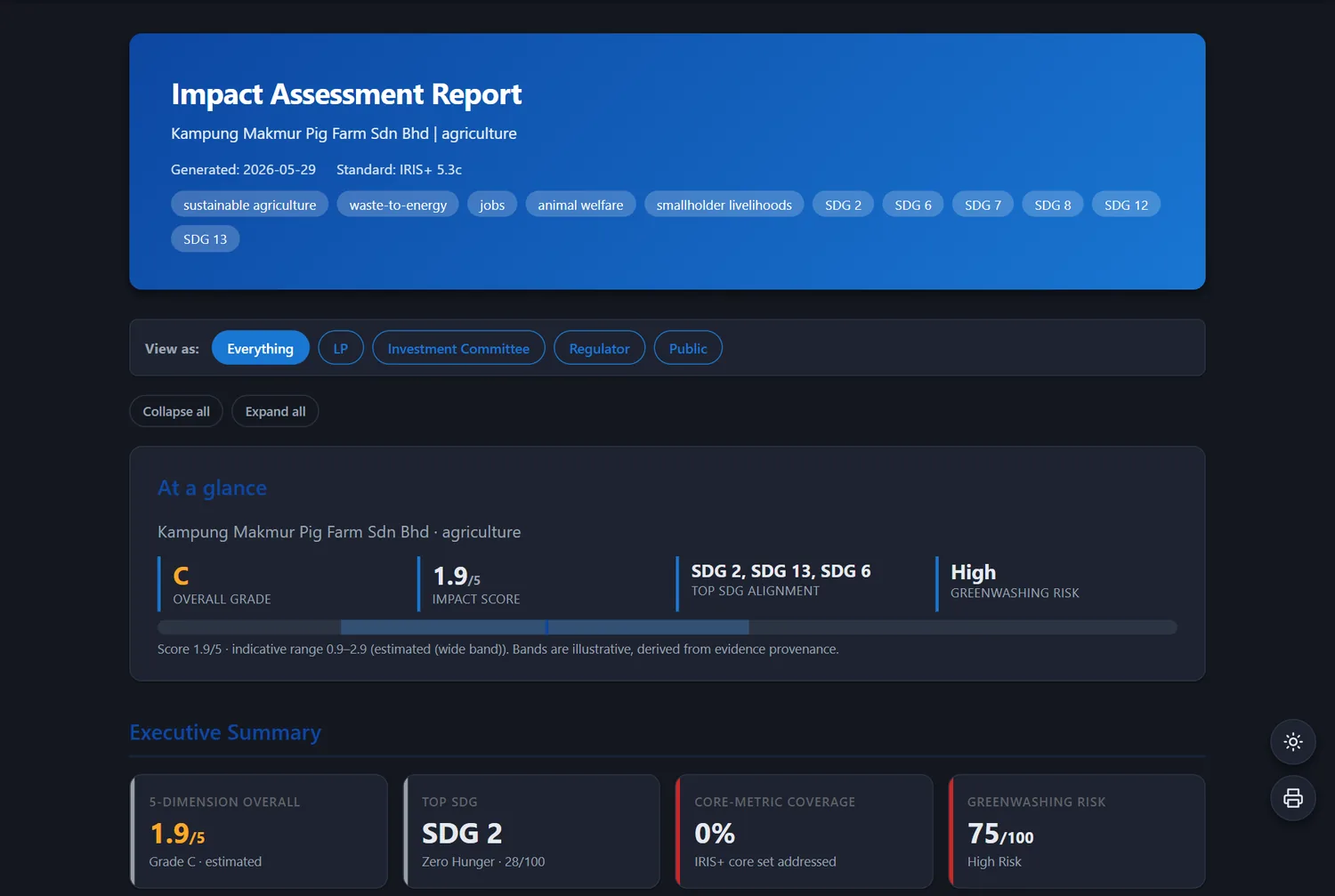Impact report — dark theme